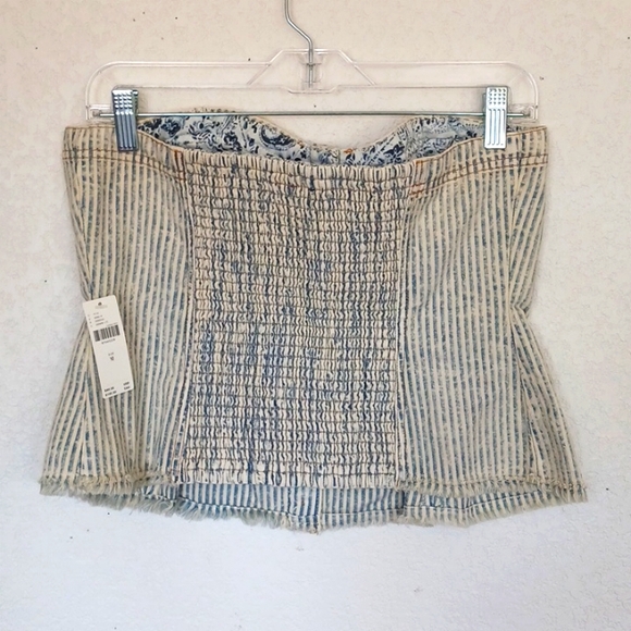 SOLD   HOST PICK ☆Anthropologie Denim Peplum Corset Top,  Blue Stripe - Picture 5 of 11